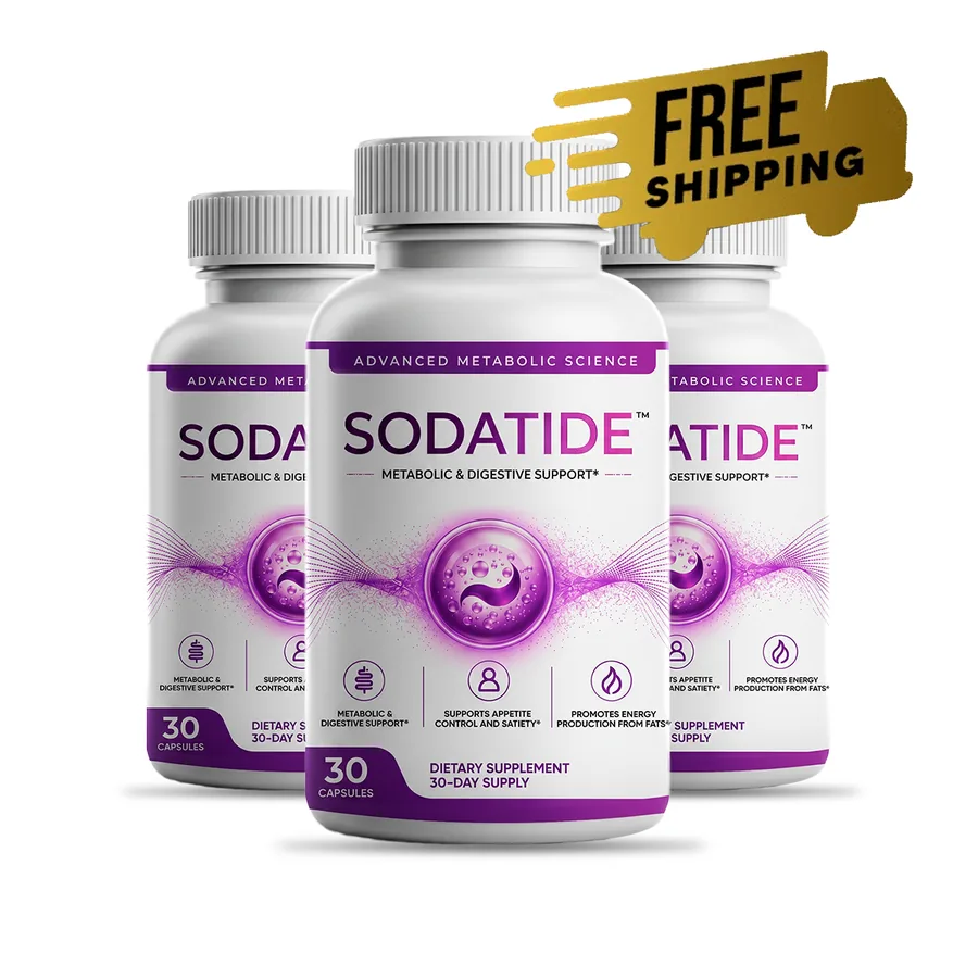 SodaTide synbiotic metabolic and digestive support three-bottle package